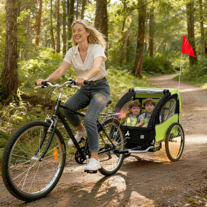 2 Seat Bike Trailer, Kids Stroller, 20" Wheels, Green Kids Bike Trailers at Gallery Canada