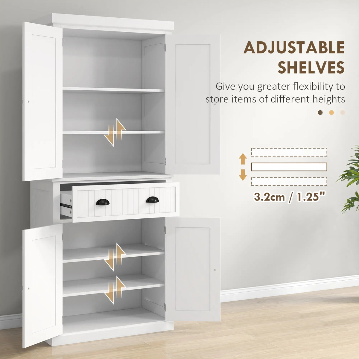 72" Kitchen Pantry, Freestanding Storage Cabinet, White Kitchen Pantry Cabinets at Gallery Canada