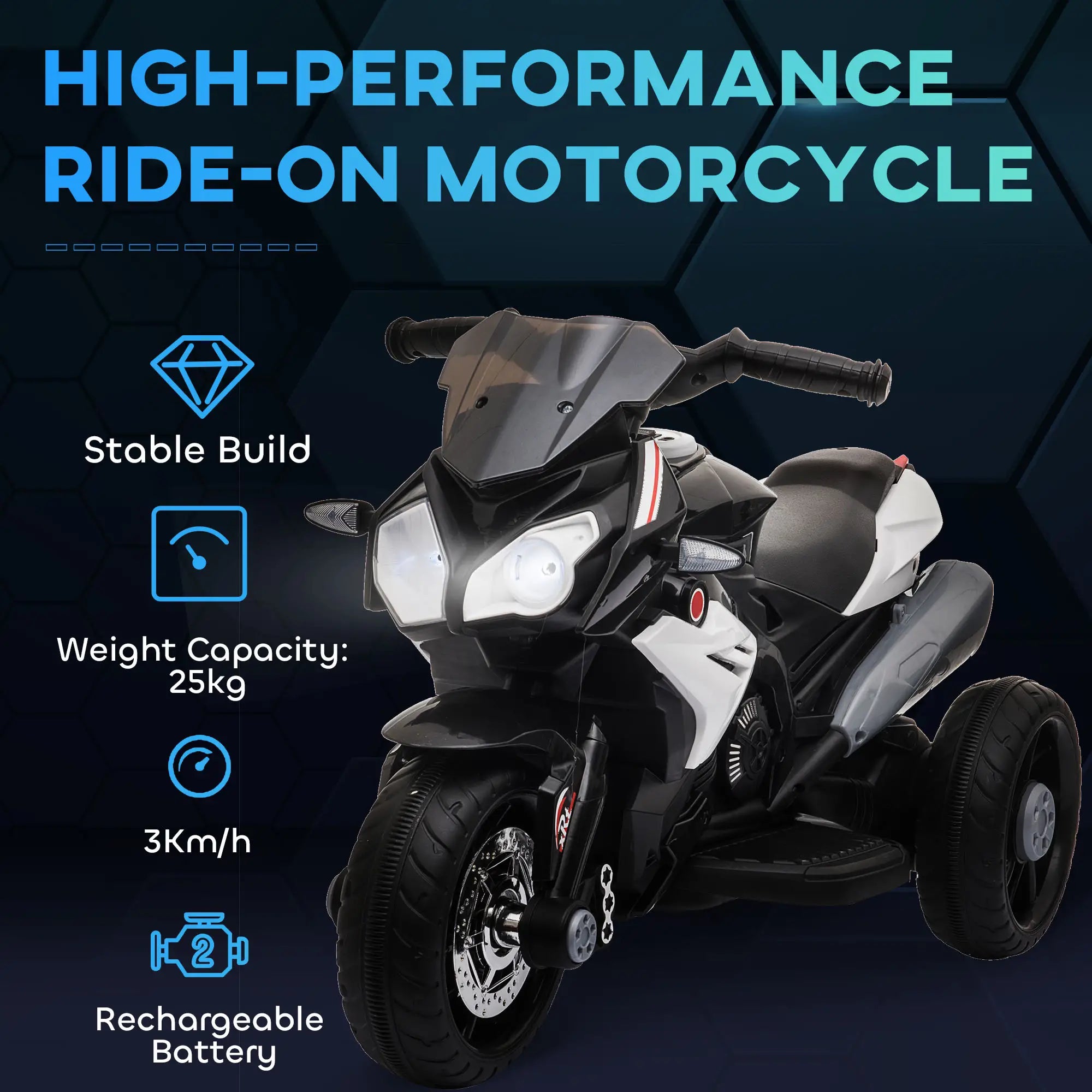 Kids Electric Motorcycle Ride-On Toy, 3 Wheels, Music, Horn, Lights, Black Electric Motorcycles at Gallery Canada