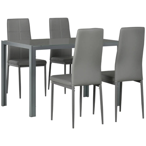 3-Piece Rectangular Glass Kitchen Table and Chairs with Metal Frame and Faux Leather Upholstery for Dining Room, Grey