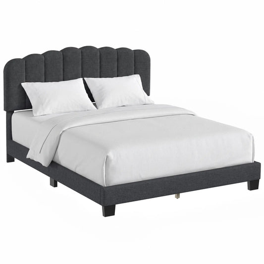 Queen Size Bed Frame, Upholstered Platform, Adjustable Headboard, Dark Grey, Dark Grey Bed Frames Dark Grey at Gallery Canada