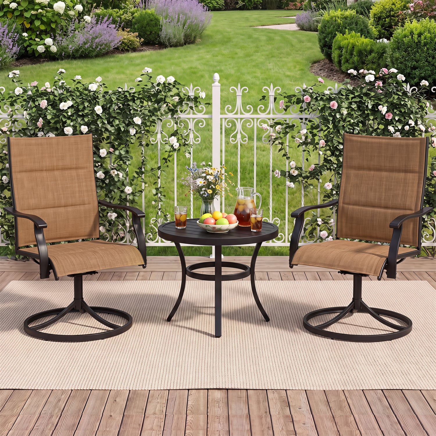 Padded Patio Swivel Chairs Set Of 2, Light Brown Patio Dining Chairs at Gallery Canada
