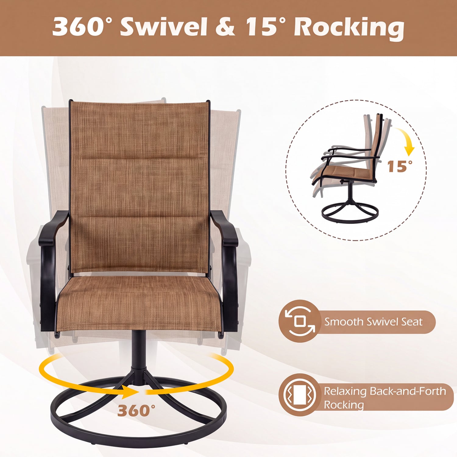 Padded Patio Swivel Chairs Set Of 2, Light Brown Patio Dining Chairs at Gallery Canada