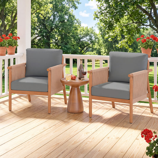 Acacia Wood Patio Chair Set, 2 Chairs, Woven Rope Armrests, Gray Patio Dining Chairs Gray at Gallery Canada