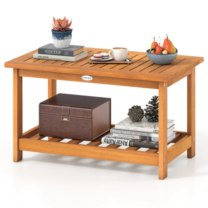 Acacia Wood Coffee Table, 2-Tier Rectangular Center Table, Natural Patio Coffee Tables at Gallery Canada