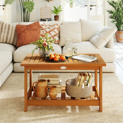 Acacia Wood Coffee Table, 2-Tier Rectangular Center Table, Natural Patio Coffee Tables at Gallery Canada