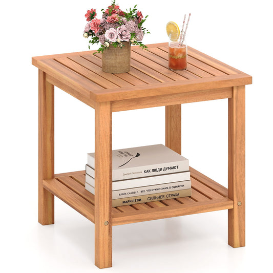 Patio Acacia Wood Side Table with Slatted Tabletop and Storage Shelf End & Side Tables Options at Gallery Canada