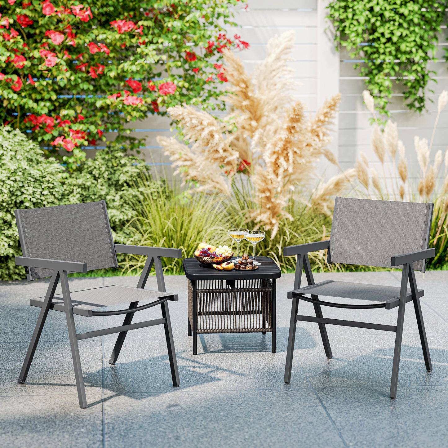Patio Chairs Set of 2 Outdoor Dining Chair with Breathable Fabric Seat-Set of 2, Gray Beach & Lawn Chairs at Gallery Canada