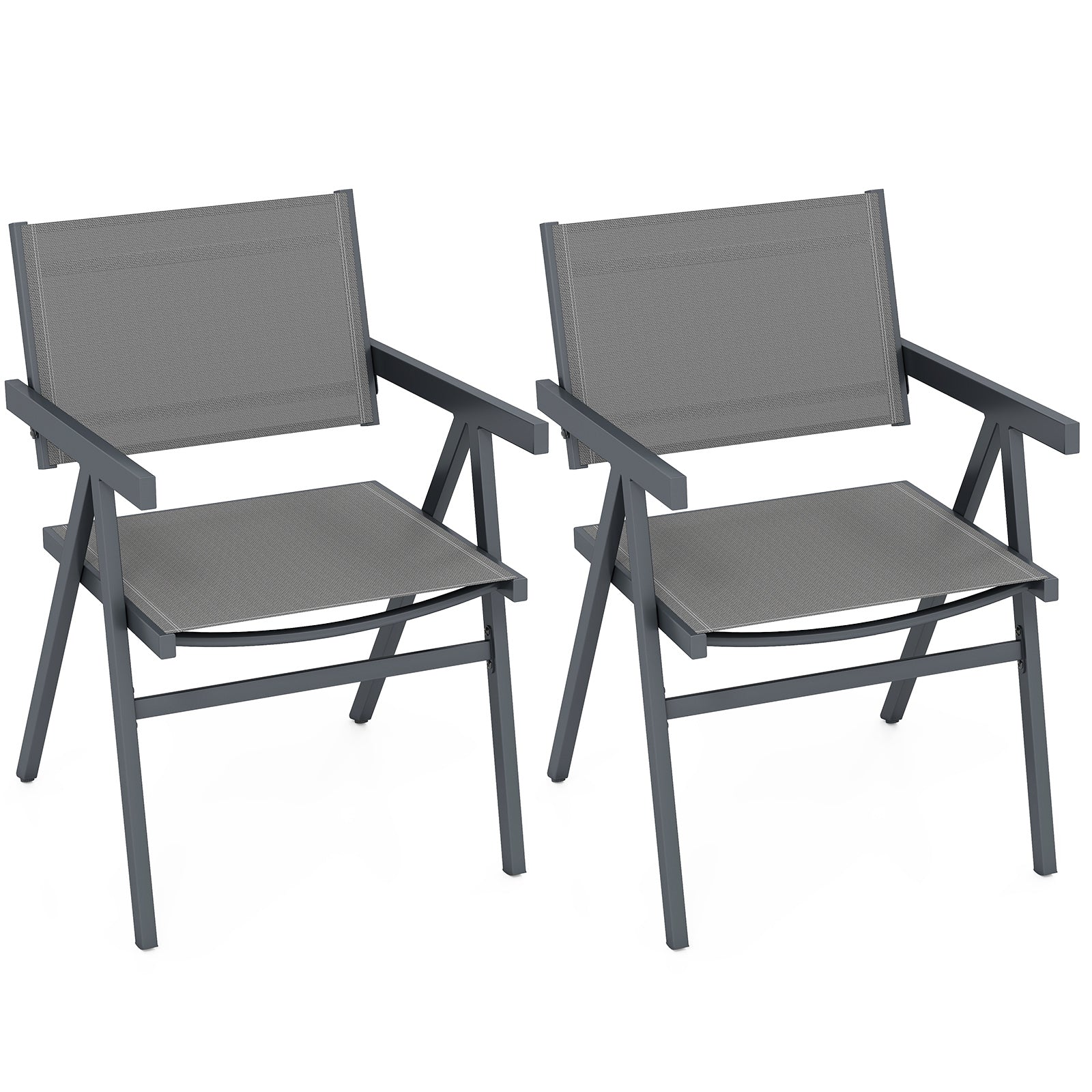 Patio Chairs Set of 2 Outdoor Dining Chair with Breathable Fabric Seat-Set of 2, Gray Beach & Lawn Chairs at Gallery Canada