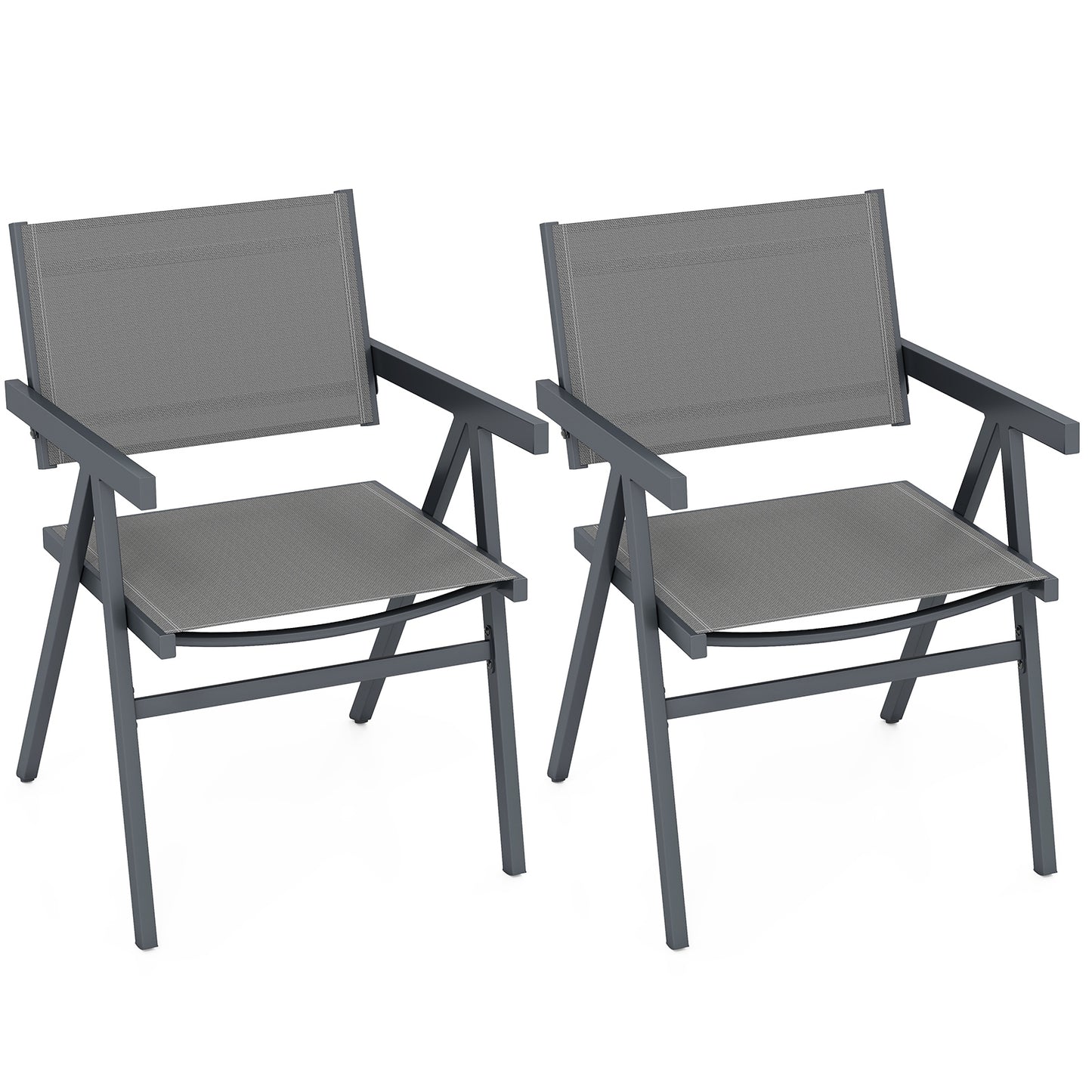 Patio Chairs Set of 2 Outdoor Dining Chair with Breathable Fabric Seat-Set of 2, Gray Beach & Lawn Chairs at Gallery Canada
