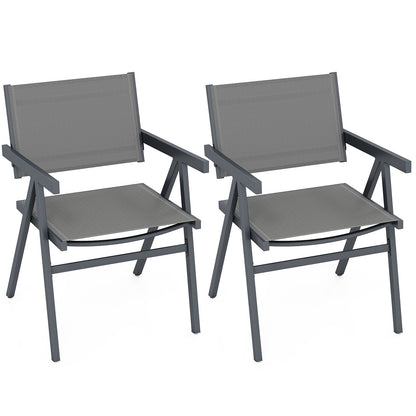 Patio Chairs Set of 2 Outdoor Dining Chair with Breathable Fabric Seat-Set of 2, Gray Beach & Lawn Chairs at Gallery Canada