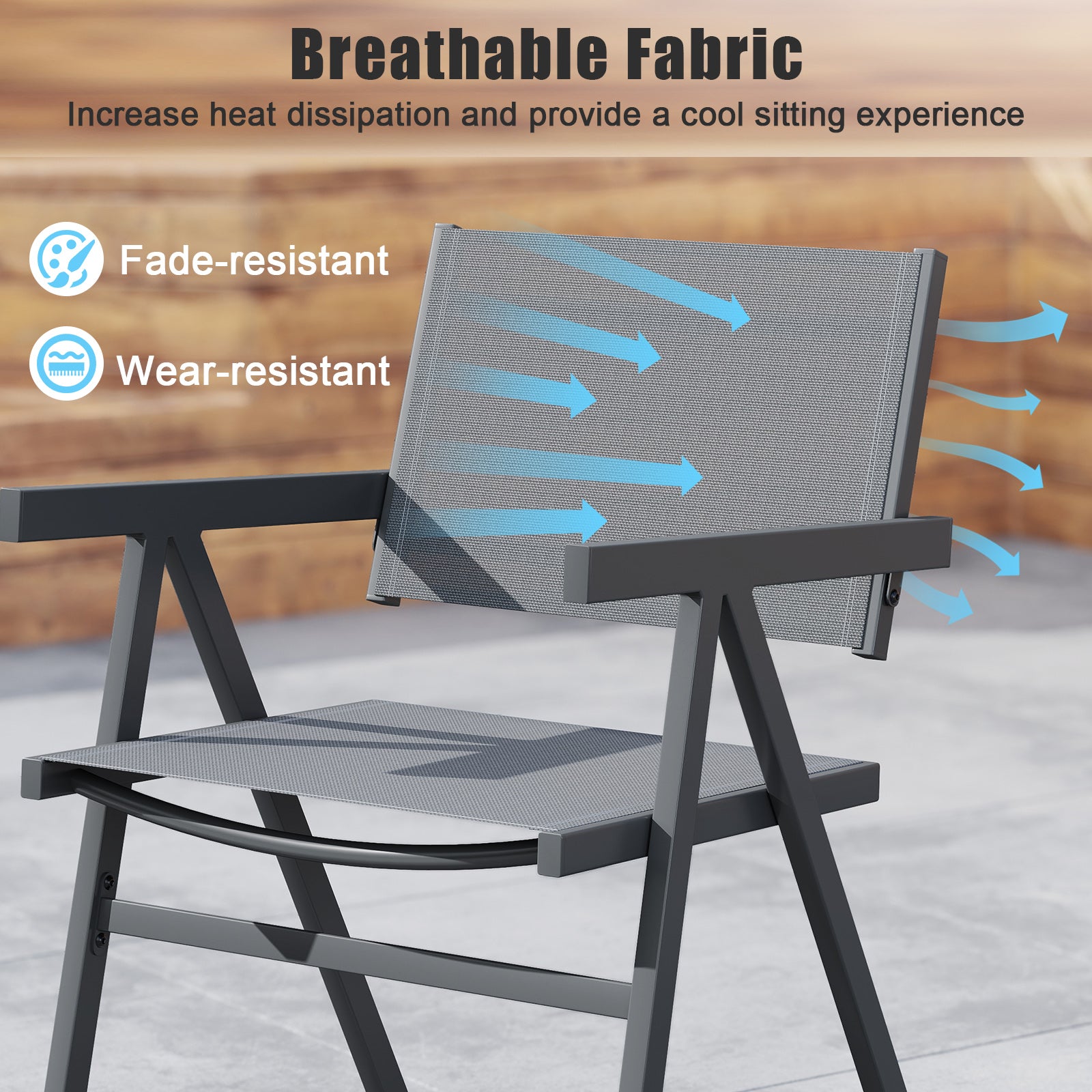 Patio Chairs Set of 2 Outdoor Dining Chair with Breathable Fabric Seat-Set of 2, Gray Beach & Lawn Chairs at Gallery Canada