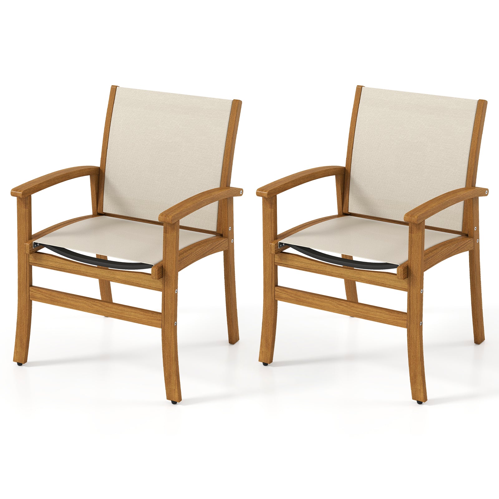 Patio Chairs Set of 2 Acacia Wood Armchairs with Breathable Fabric Back and Seat, Yellow Patio Dining Chairs at Gallery Canada