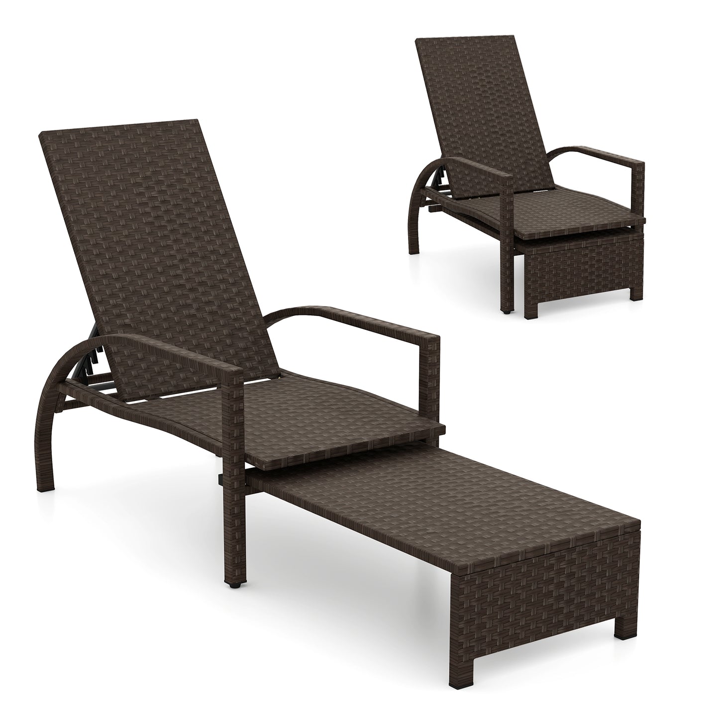 Outdoor Rattan Chaise Lounge With Ottoman, Brown Outdoor Seating & Patio Chairs Brown at Gallery Canada