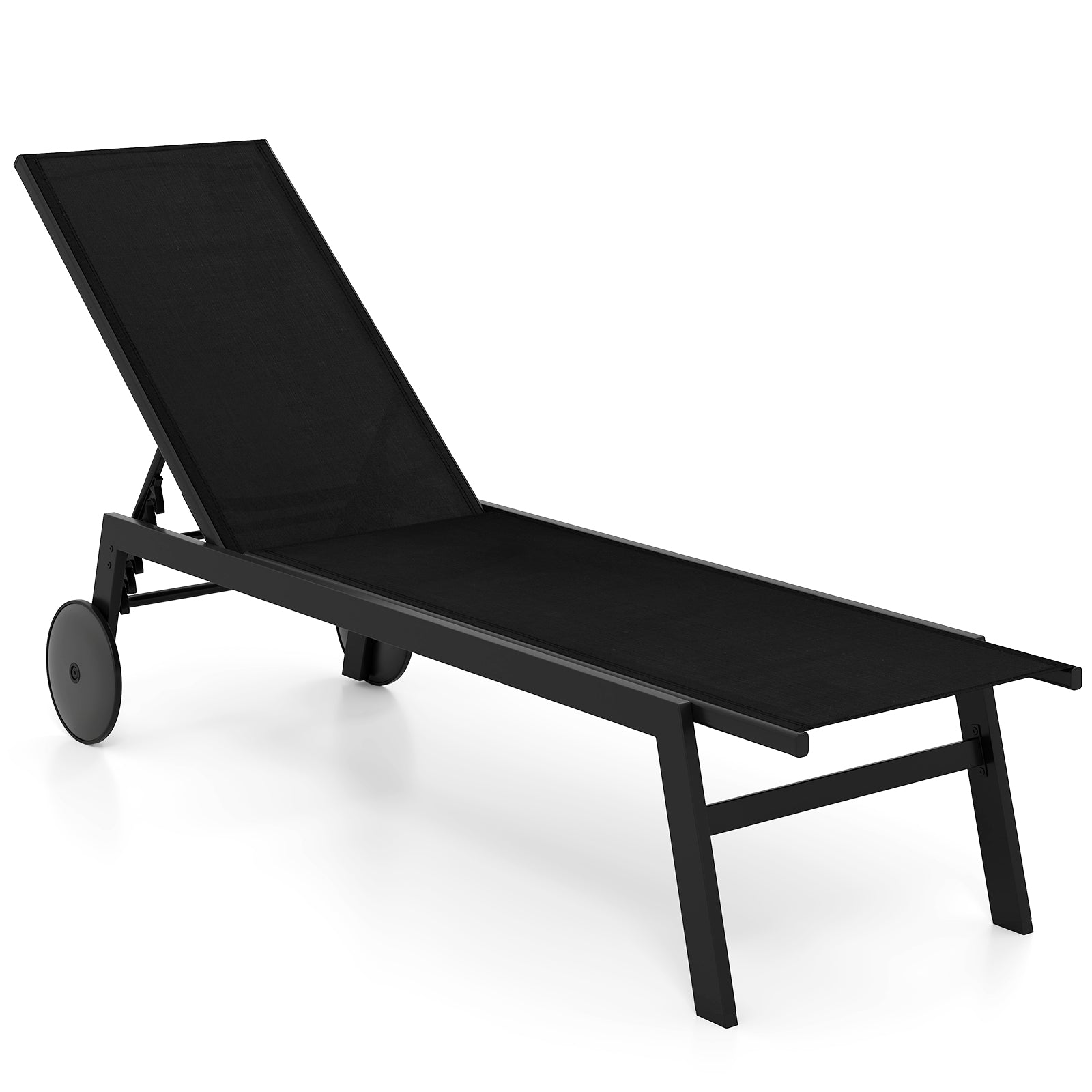 Patio Chaise Lounge Chair, Wheels, 6-Level Adjustable Backrest, Black Outdoor Chaise Lounges at Gallery Canada