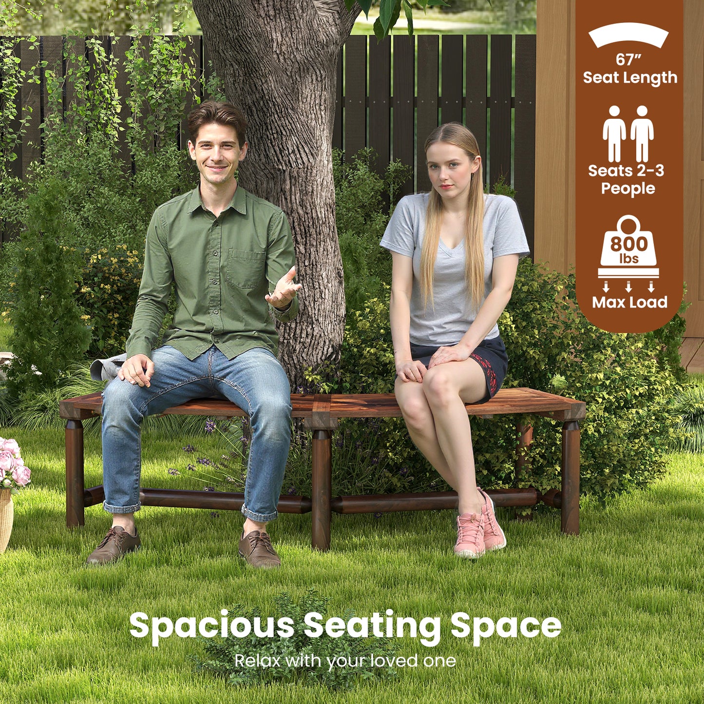 Solid Wood Fire Pit Bench, Outdoor Backless Loveseat, Brown Outdoor Benches at Gallery Canada