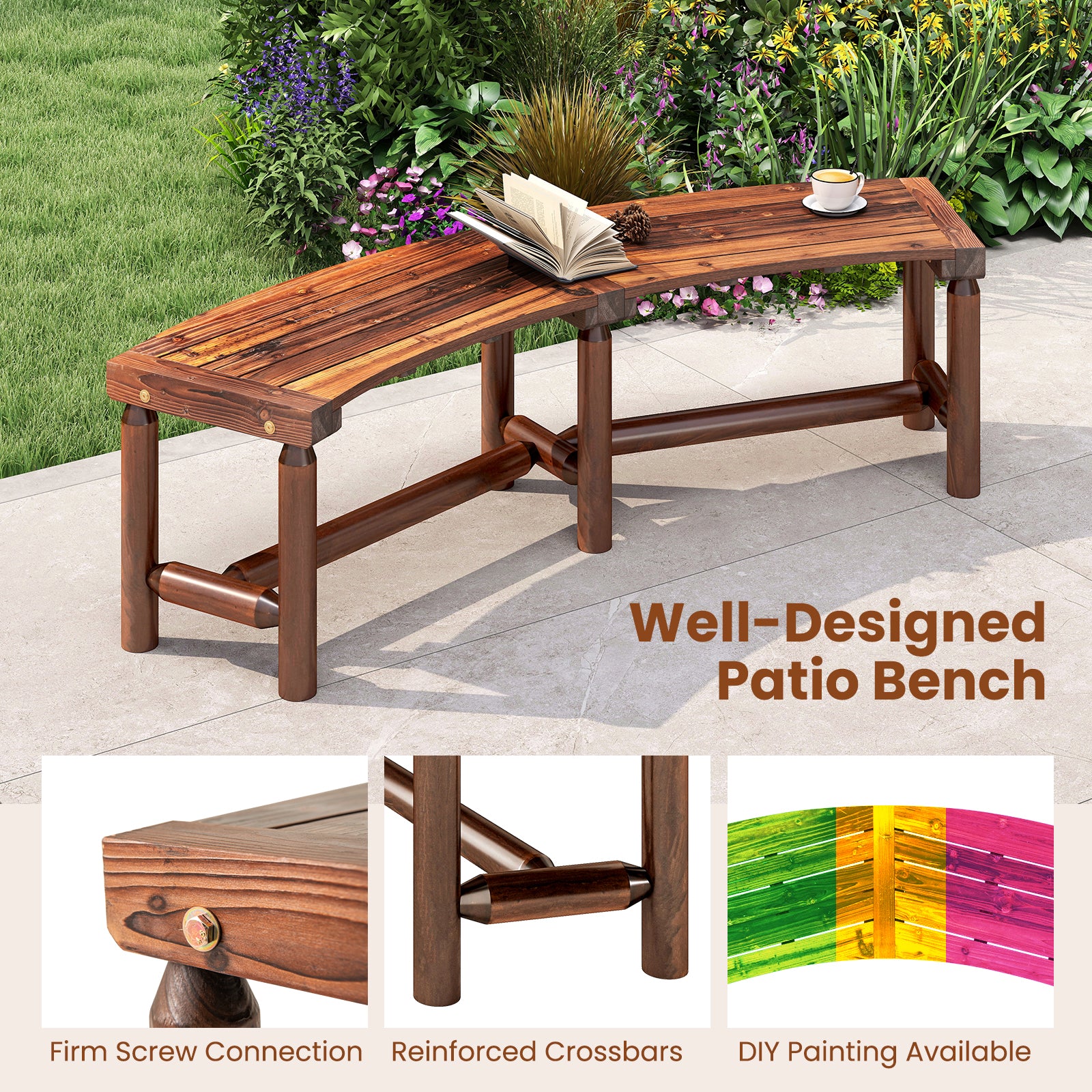Solid Wood Fire Pit Bench, Outdoor Backless Loveseat, Brown Outdoor Benches at Gallery Canada