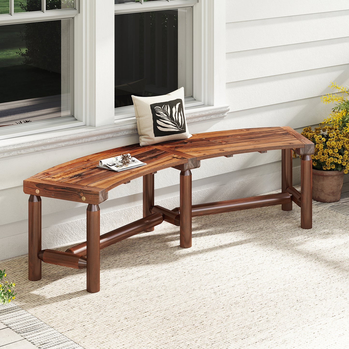 Solid Wood Fire Pit Bench, Outdoor Backless Loveseat, Brown Outdoor Benches at Gallery Canada