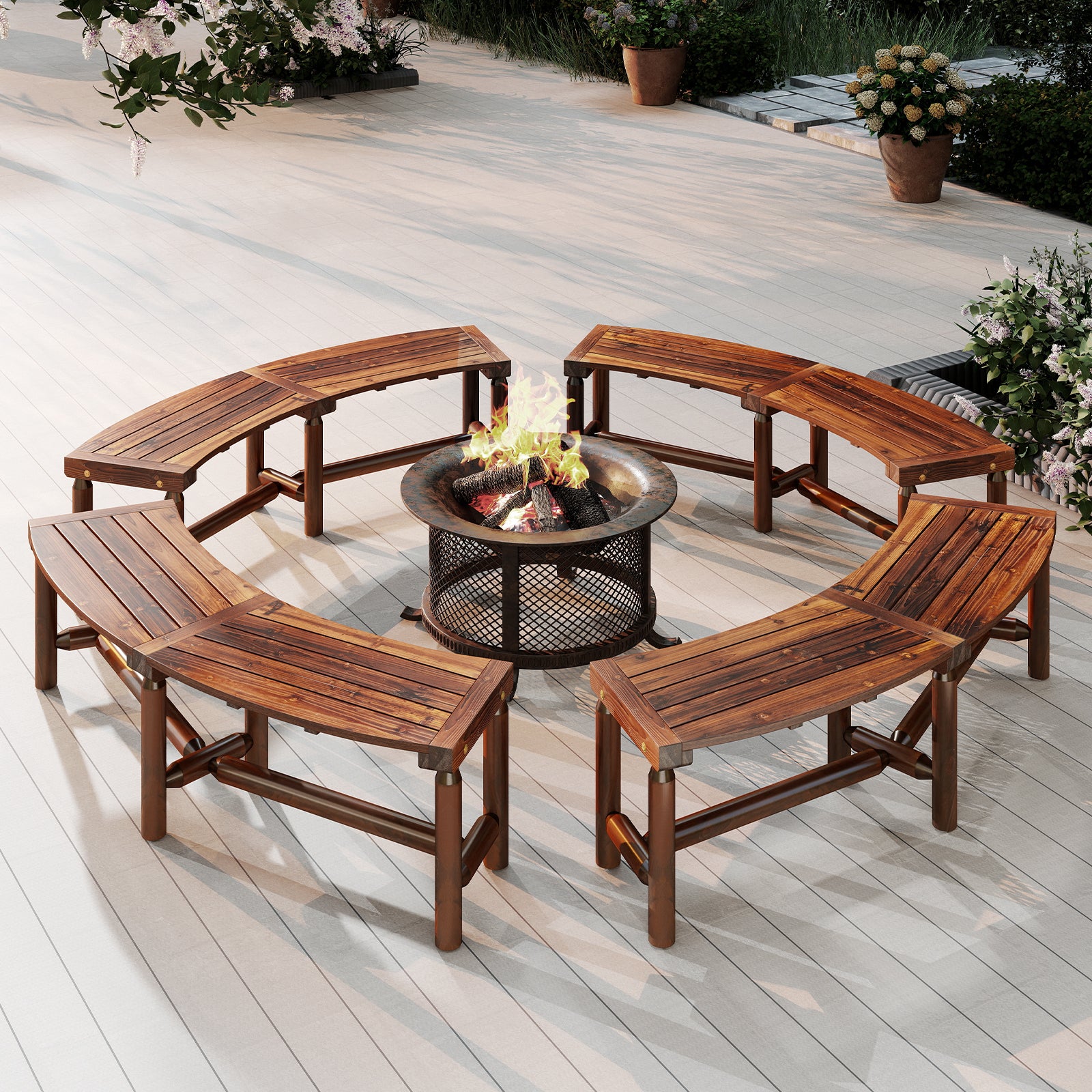 Solid Wood Fire Pit Bench, Outdoor Backless Loveseat, Brown Outdoor Benches at Gallery Canada