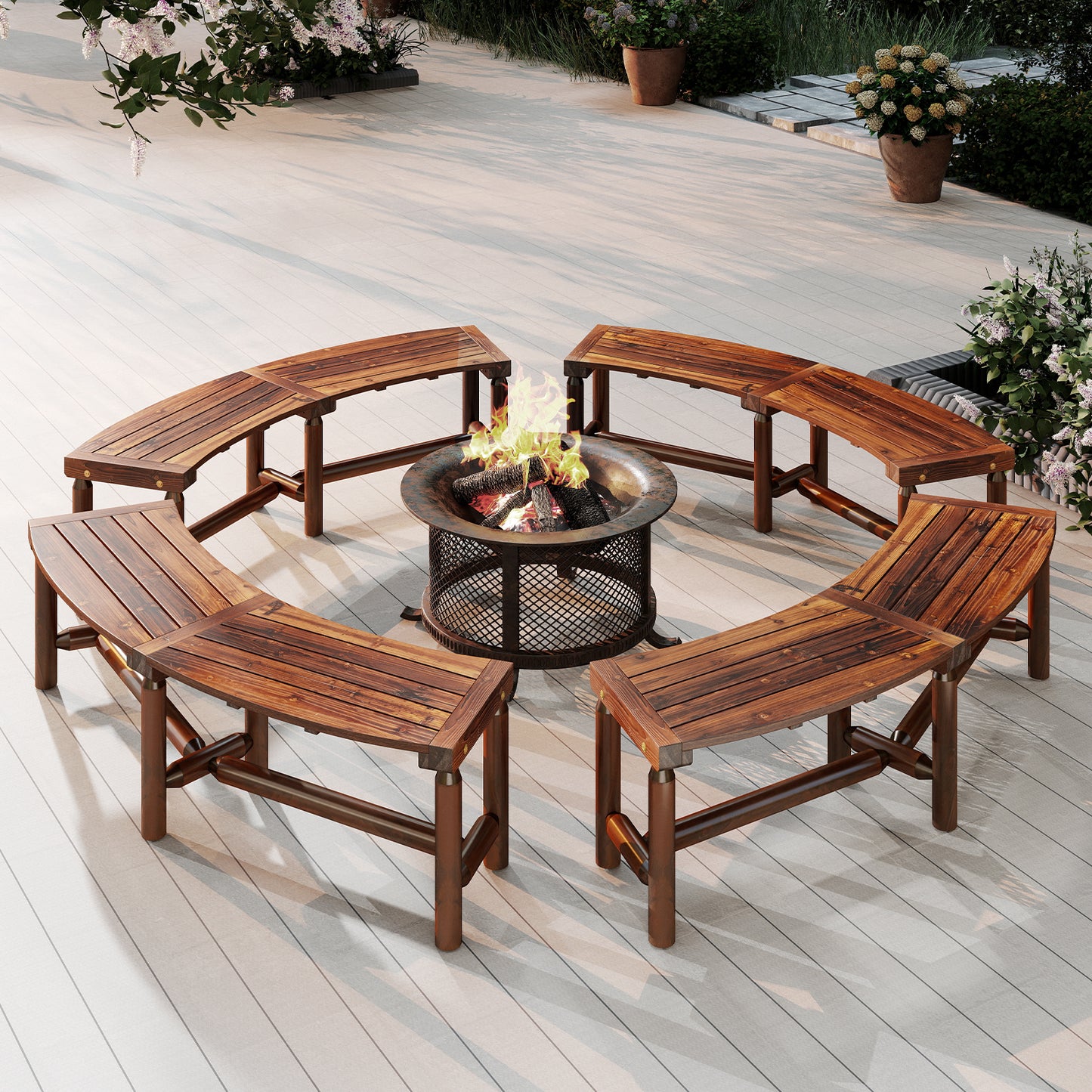 Solid Wood Fire Pit Bench, Outdoor Backless Loveseat, Brown Outdoor Benches at Gallery Canada