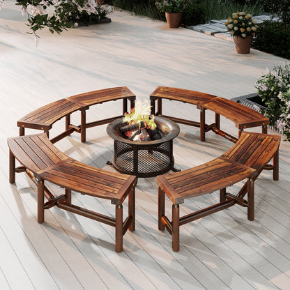 Solid Wood Fire Pit Bench, Outdoor Backless Loveseat, Brown Outdoor Benches at Gallery Canada