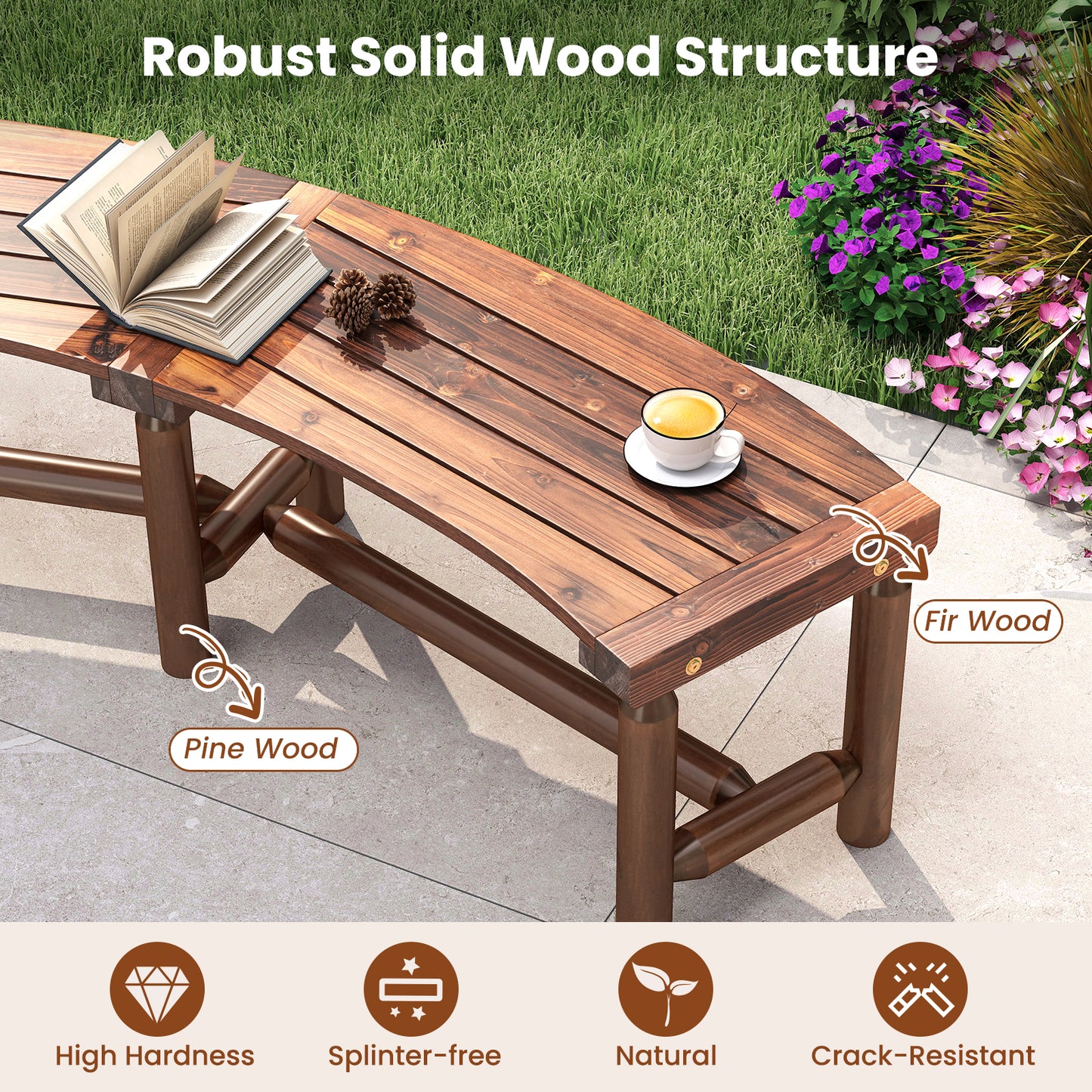 Solid Wood Fire Pit Bench, Outdoor Backless Loveseat, Brown Outdoor Benches at Gallery Canada