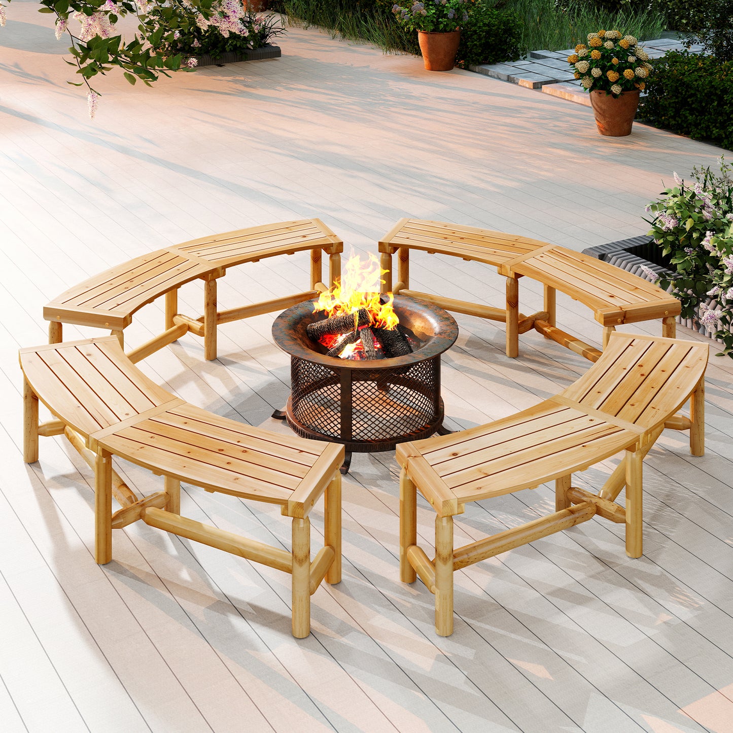 Patio Curved Bench Solid Wood Fire Pit Bench, Natural Outdoor Benches at Gallery Canada