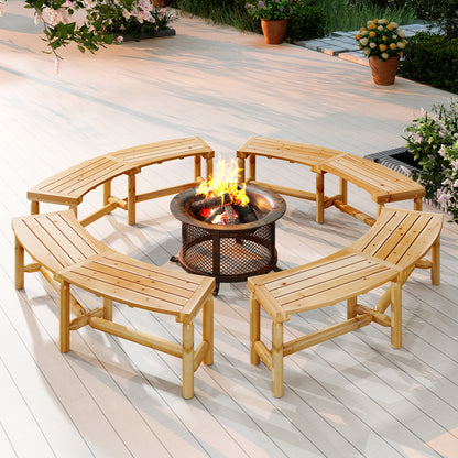 Patio Curved Bench Solid Wood Fire Pit Bench, Natural Outdoor Benches at Gallery Canada