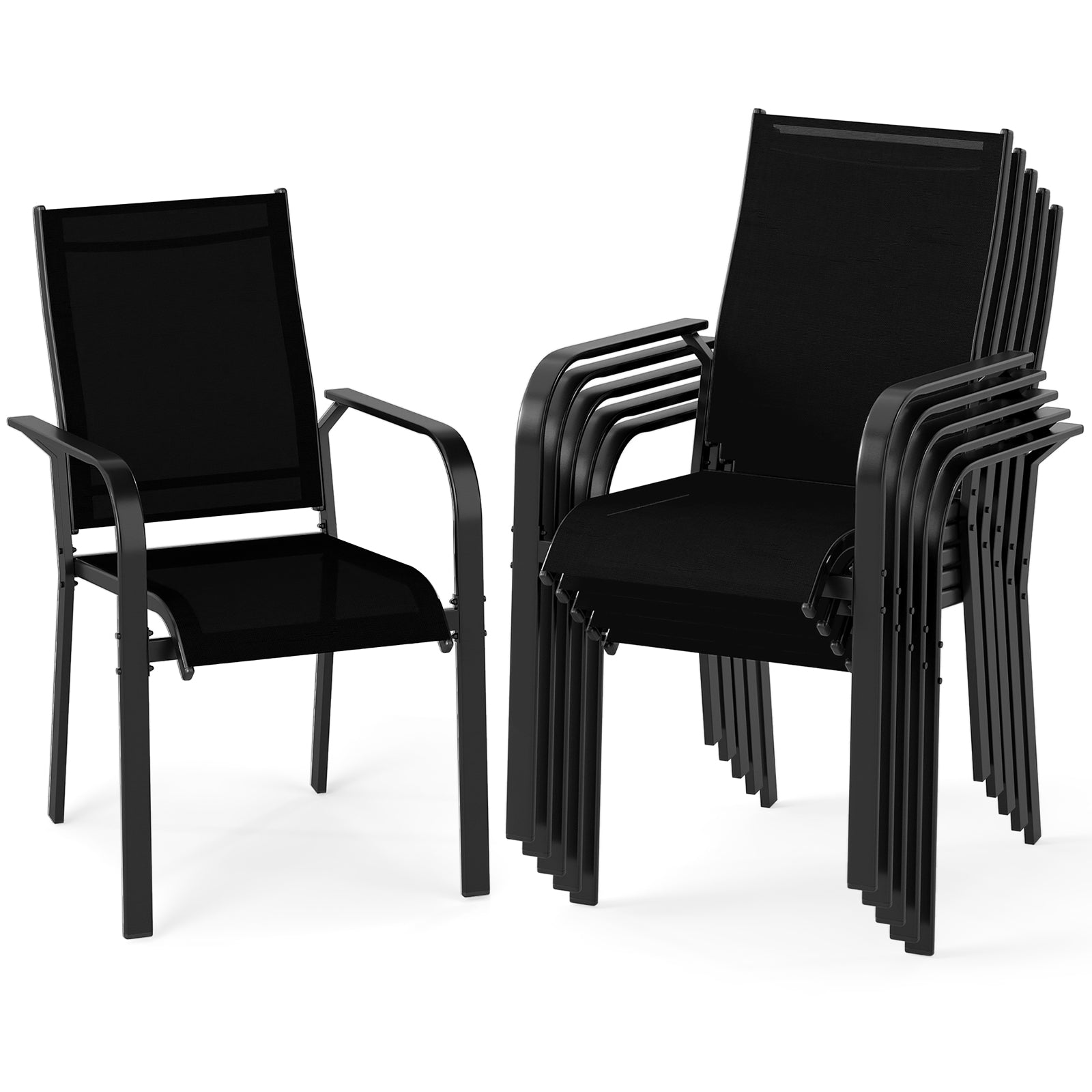 Patio Dining Chairs Set of 2/4/6 Stackable Outdoor Armchairs with Metal Frame-Set of 6 Patio Dining Chairs at Gallery Canada