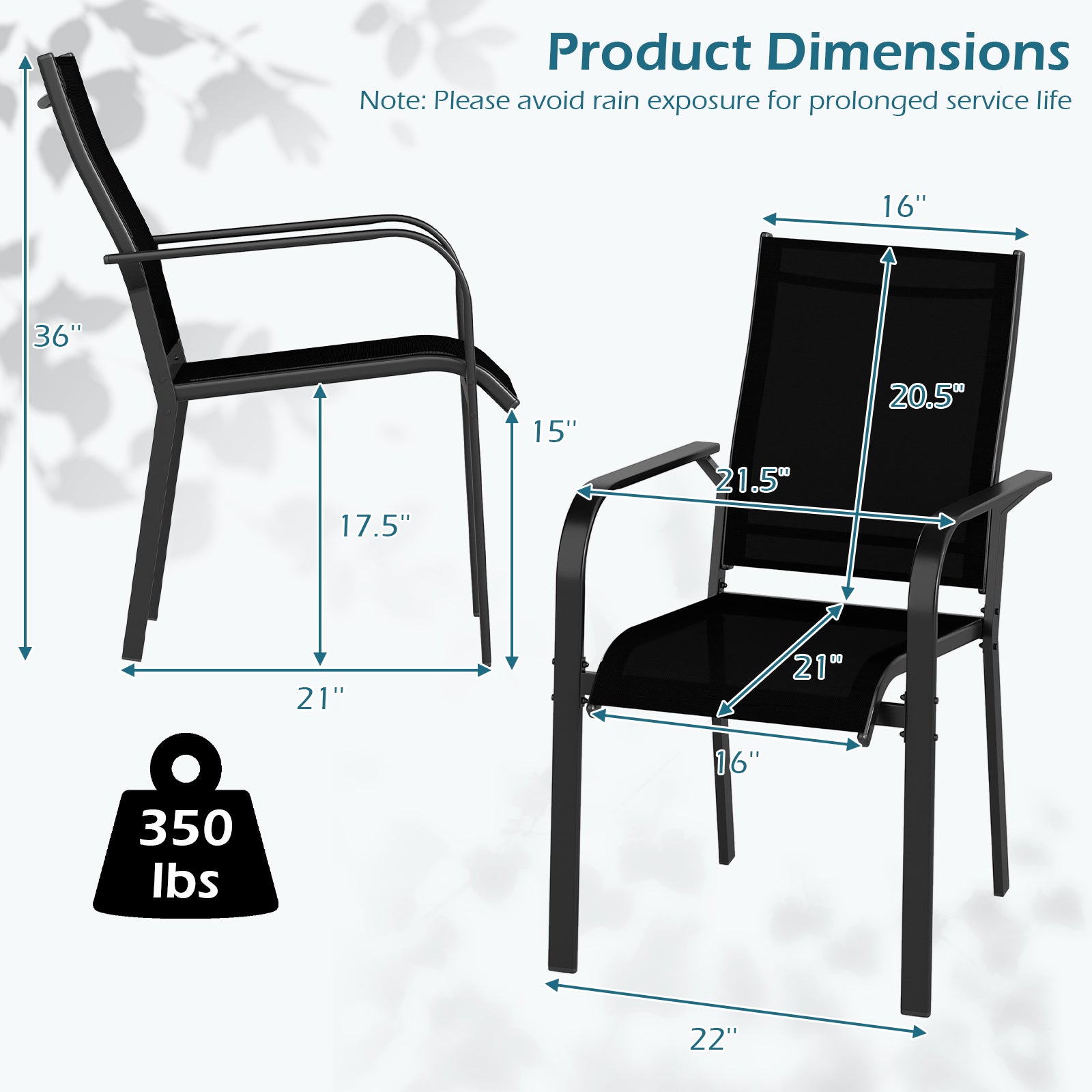 Patio Dining Chairs Set of 2/4/6 Stackable Outdoor Armchairs with Metal Frame-Set of 6 Patio Dining Chairs at Gallery Canada