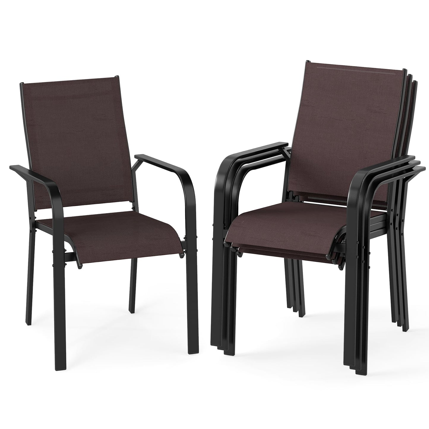 Patio Dining Chairs Set of 2/4/6 Stackable Outdoor Armchairs-Set of 4, Coffee Patio Dining Chairs Coffee at Gallery Canada