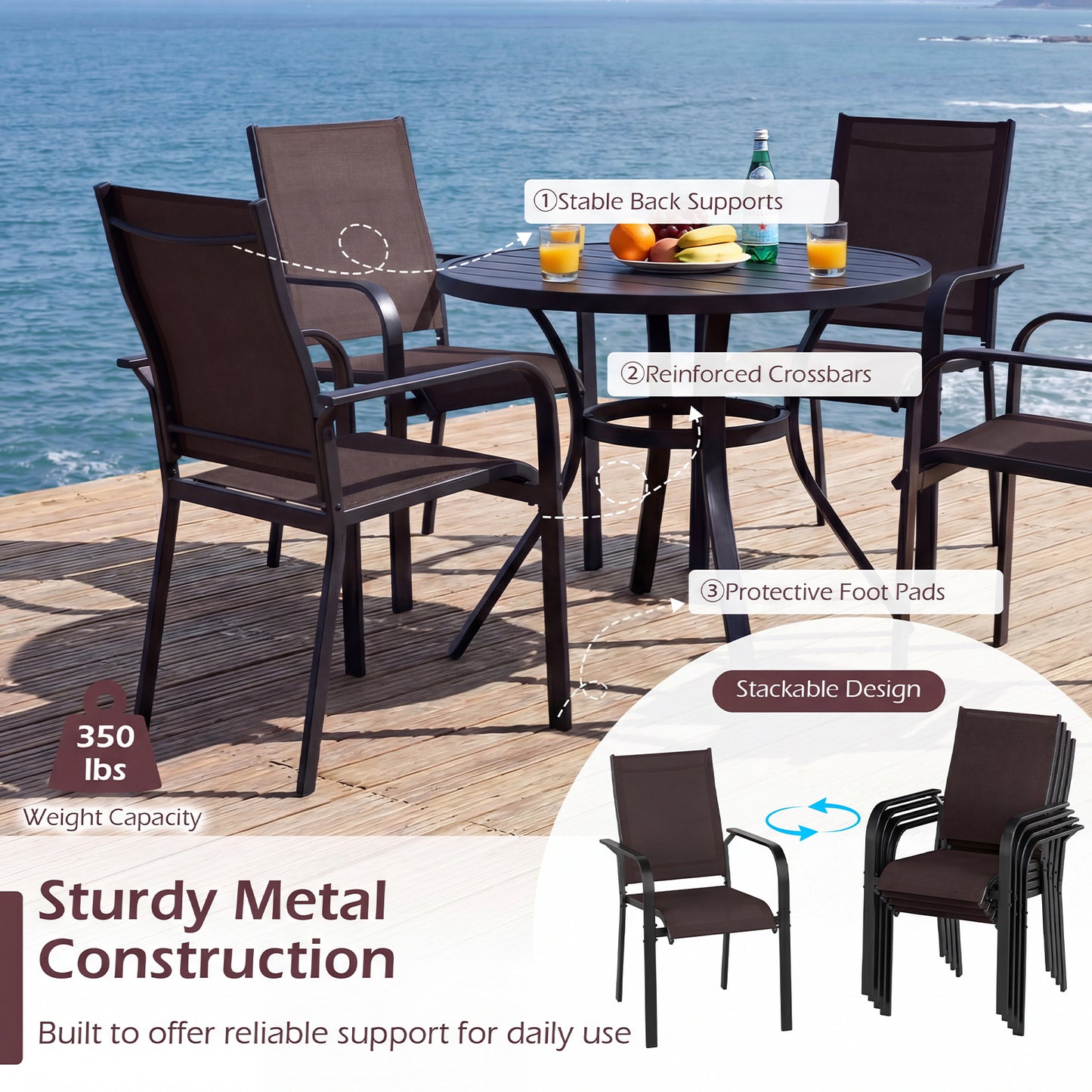 Patio Dining Chairs Set of 2/4/6 Stackable Outdoor Armchairs-Set of 4, Coffee Patio Dining Chairs at Gallery Canada