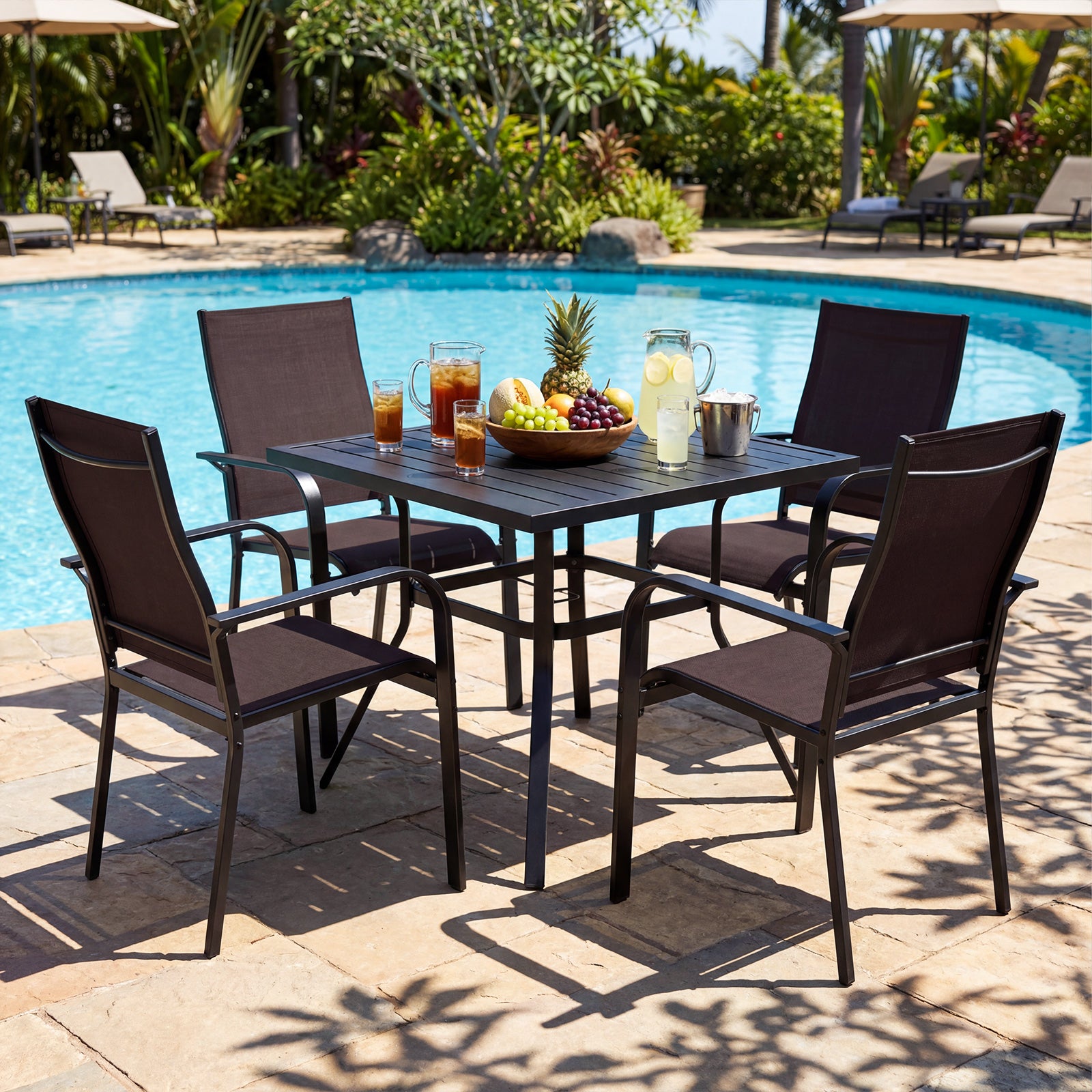 Patio Dining Chairs Set of 2/4/6 Stackable Outdoor Armchairs-Set of 4, Coffee Patio Dining Chairs at Gallery Canada