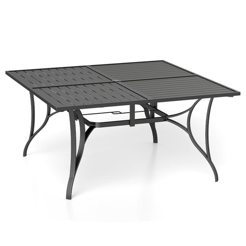Patio Dining Table For 8, With Umbrella Hole, Black