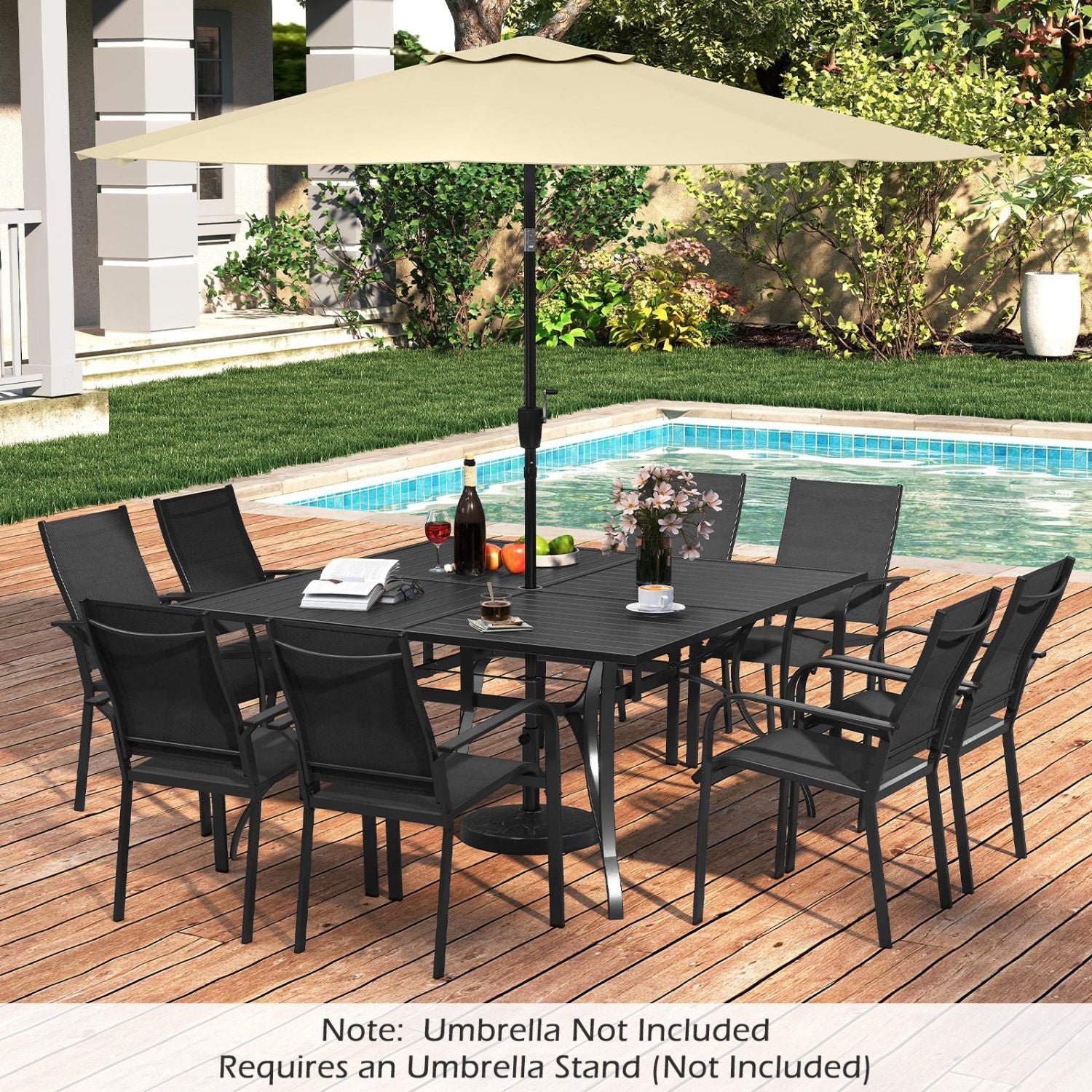 Patio Dining Table For 8, With Umbrella Hole, Black Patio Dining Tables Black at Gallery Canada