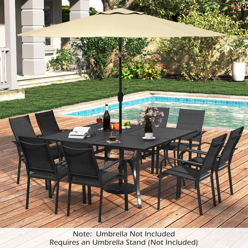 Patio Dining Table For 8, With Umbrella Hole, Black