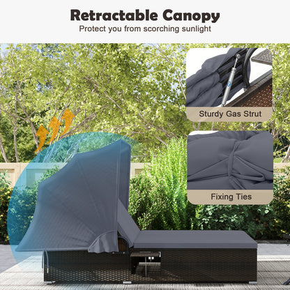 Patio Double Chaise Lounge with Shade Cushions and Folding Side Trays, Gray Outdoor Chaise Lounges at Gallery Canada