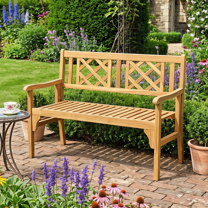 Patio Foldable Bench, Curved Backrest Armrest, Natural Outdoor Benches at Gallery Canada