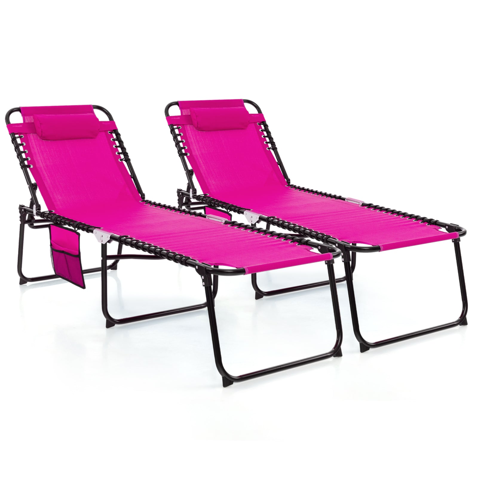 Foldable Recline Lounge Chair, Adjustable Backrest, Footrest, Pink Outdoor Chaise Lounges at Gallery Canada