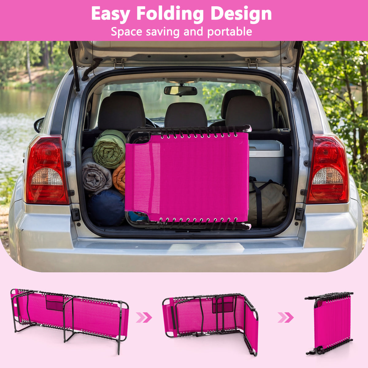 Foldable Recline Lounge Chair, Adjustable Backrest, Footrest, Pink Outdoor Chaise Lounges at Gallery Canada