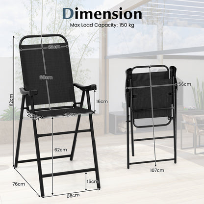 Folding Bar Stool Set of 2, Metal Frame with Footrest, Black