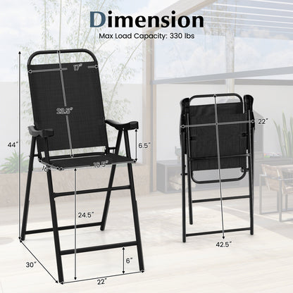 Folding Bar Stool Set of 2, Metal Frame with Footrest, Black