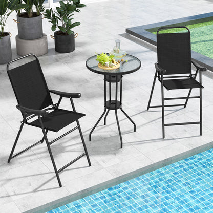 Folding Bar Stool Set of 2, Metal Frame with Footrest, Black