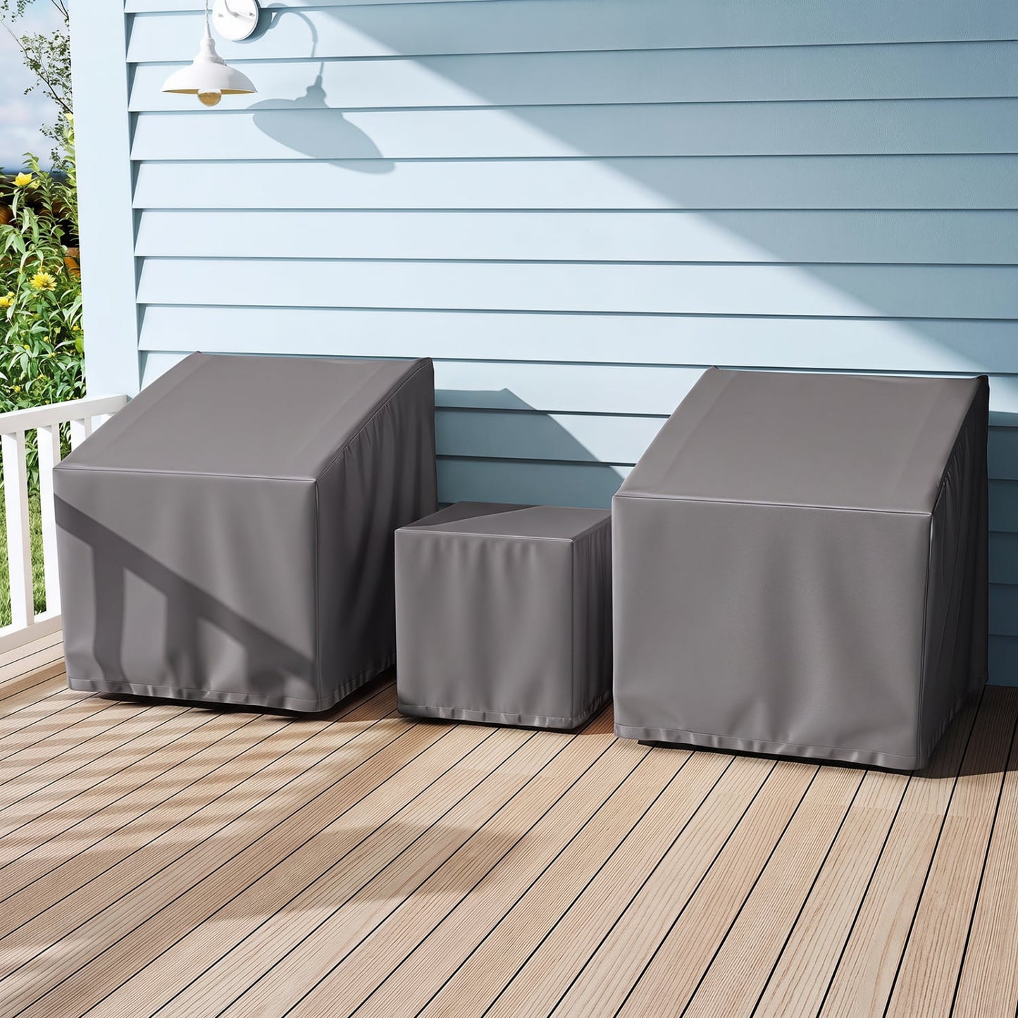 Housses de mobilier de patio extérieur, ensemble de bistrot 3 pièces, gris