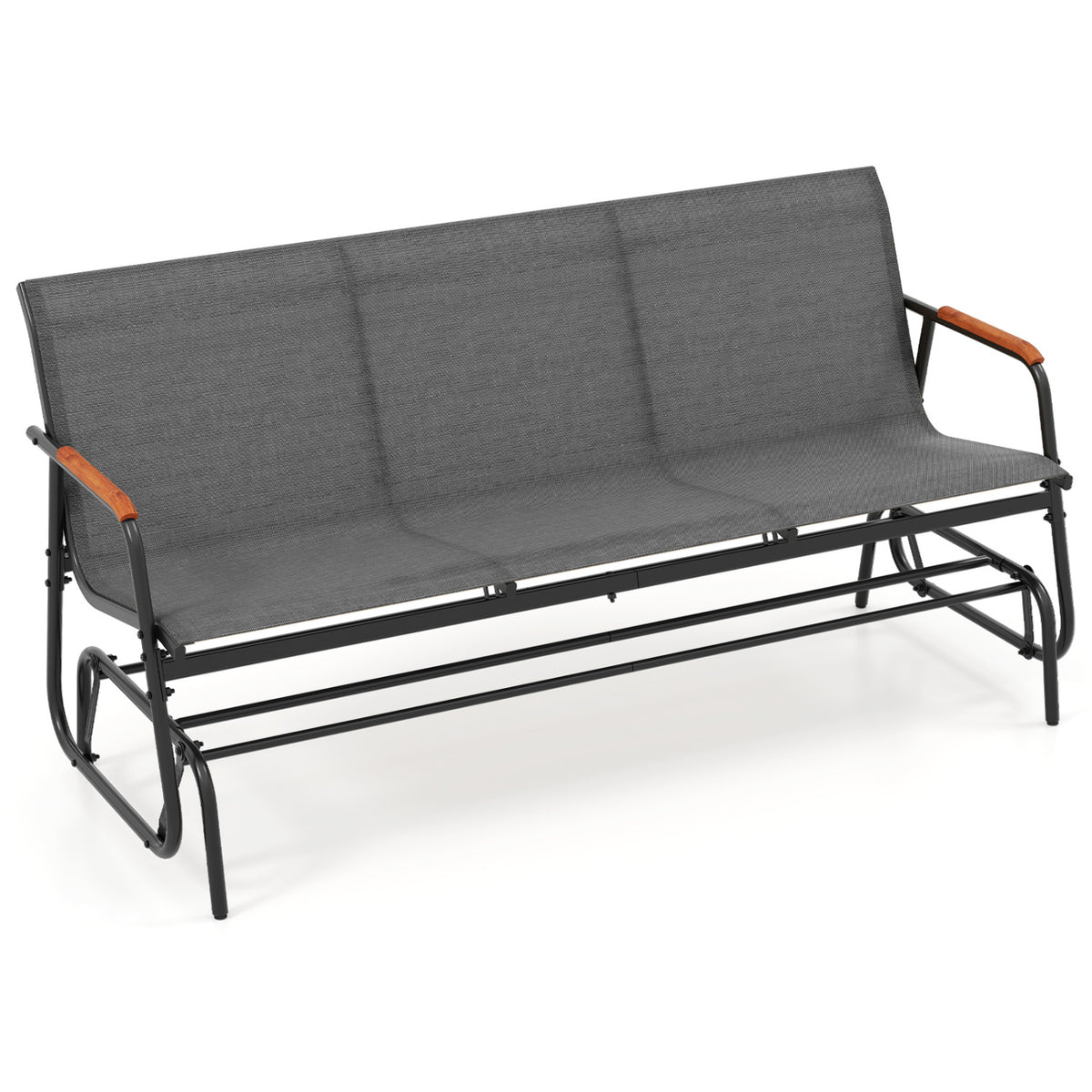 Patio Glider Bench, Curved Teak Armrests, Fabric Seat, 3 Person, Gray Patio Rocking Chairs & Gliders at Gallery Canada