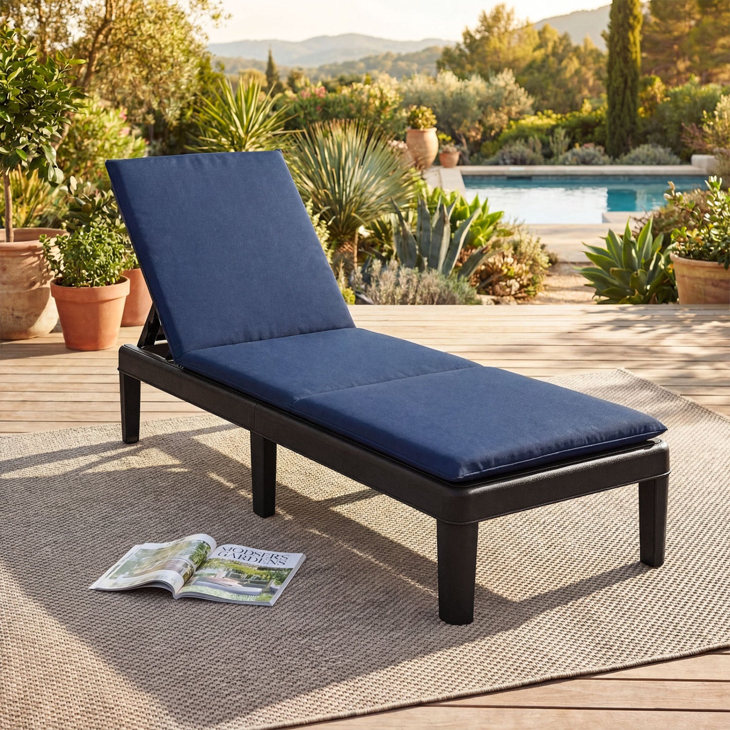 Patio Lounge Chair, 3-Position Adjustable, Blue Outdoor Chaise Lounges at Gallery Canada