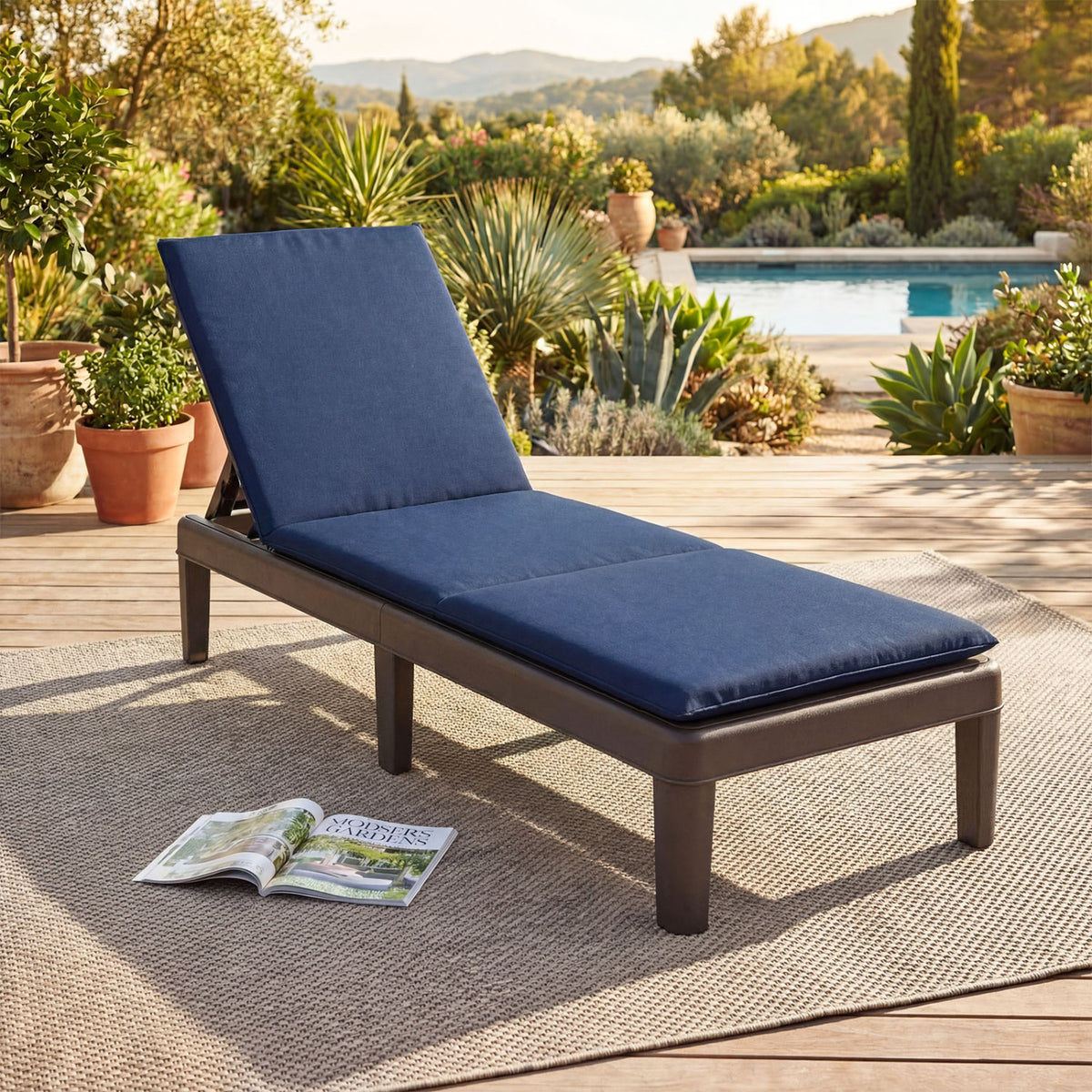 Patio Lounge Recliner Chair, Adjustable Backrest, Navy Outdoor Chaise Lounges at Gallery Canada