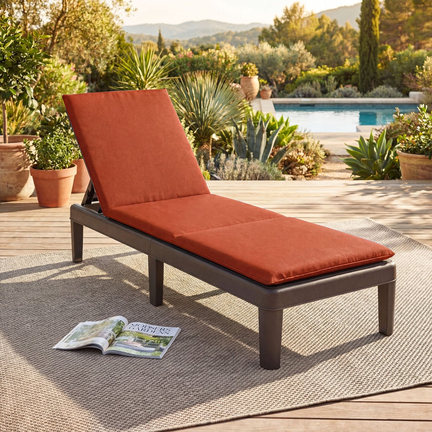 Patio Lounge Recliner Chair, Adjustable Backrest, Orange Outdoor Chaise Lounges at Gallery Canada