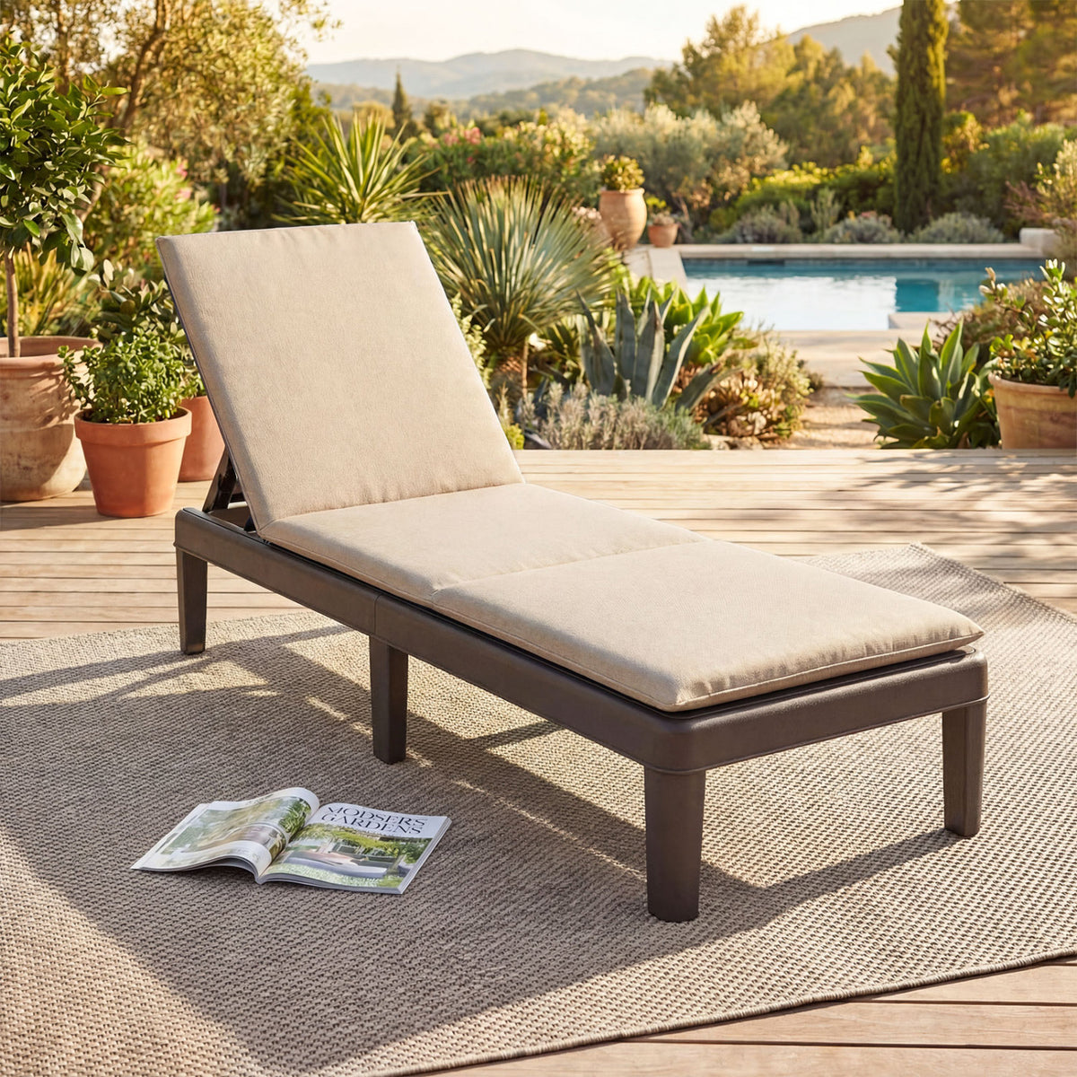 Patio Lounge Recliner Chair, Adjustable Backrest, Cushion, Beige Outdoor Chaise Lounges at Gallery Canada