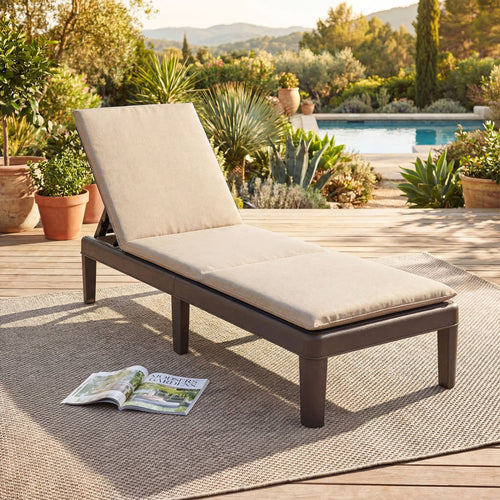 Patio Lounge Recliner Chair, Adjustable Backrest, Cushion, Beige